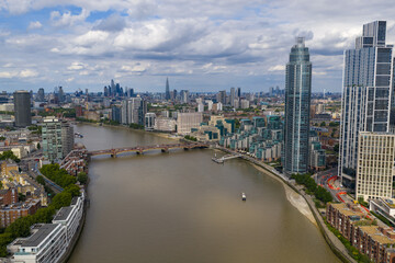 Fototapeta premium Thames Riverfront with Vauxhall and City of London in the Distance