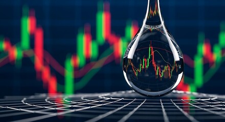 Crystal globe reflecting stock market charts financial chart