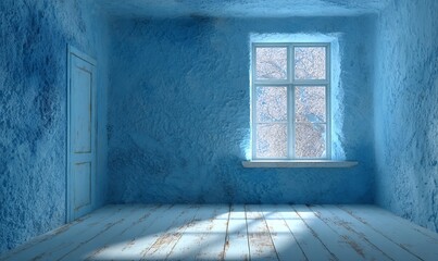 Minimalistisches, leeres Zimmer mit hellblauer Textur