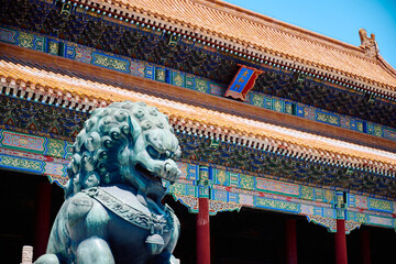 The Magnificent Taihe Gate and Stone Lions at the Forbidden City.