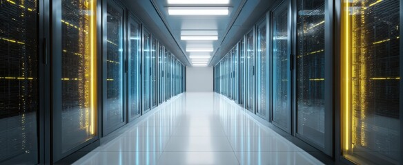 The modern server room showcasing advanced technology and infrastructure.