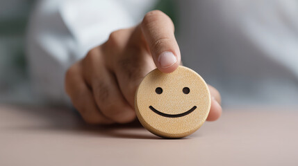 Promoting happiness office setting image of smiley token calm mood