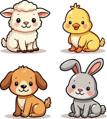 Fototapeta premium Cute and funny baby farm animals character collection vector illustration