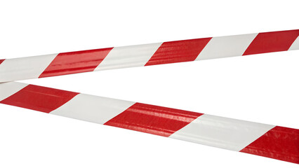 Fototapeta premium Red and white striped barrier tape on a transparent background. The tape is isolated and appears to be used for marking restricted areas or hazards.