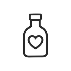 Black line icon of a potion or bottle with heart — perfect for love magic, alchemy, fantasy, or romantic themes.
