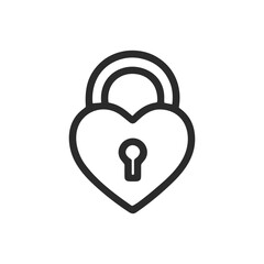 Minimal black line icon of a heart-shaped padlock with keyhole — representing love, security, trust, or emotional commitment.

