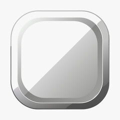 Glossy white rounded square button vector on white background.