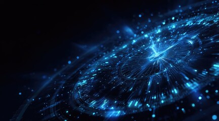 Abstract blue glowing circular design, resembling a futuristic clock or technology interface