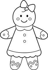 
Smiling gingerbread man cookie outline vector isolated.
Christmas holiday ginger character children's coloring page.
Transparent background. 