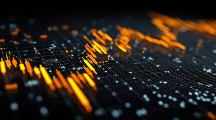 Abstract digital landscape with glowing orange lines