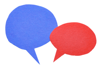 Blue red blank cut out cardboard paper speech bubbles with copy space for text on transparent png background conversation discussion design element