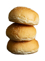 stack of hamburger buns with sesame seeds isolated