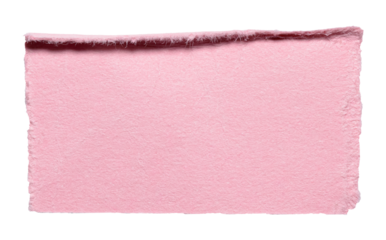 Piece of pink paper note with rough fiber texture and copy space for text, isolated cut out transparent png background design element