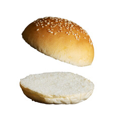 half cut of bun sesame burger isolated