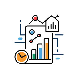 Obraz premium Modern Line Art Illustration: Business Growth, Data Analysis, and Time Management Concept