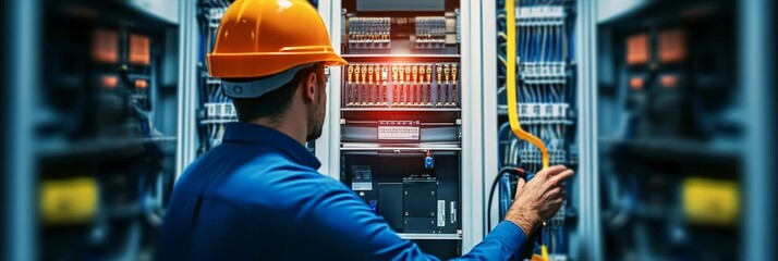 Electrical Engineer Conducting Maintenance on Electric Installation and Control Cabinet Systems