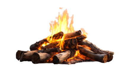 Illustration of a Blazing Campfire with Logs on a Transparent Background