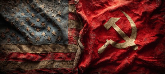 America and Uni Soviet flag. Capitalism and Communism ideology. Generative AI technology.