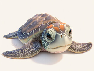 Realistic Baby Sea Turtle Portrait, 8K Ultra-Detailed &ndash; Olive Shell & Pale-Blue Background
