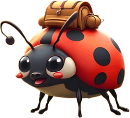 Obraz premium Cute Ladybug Cartoon Vector – Mascot Style with Backpack