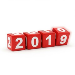 Red cubes showing the year 2019 isolated on white background