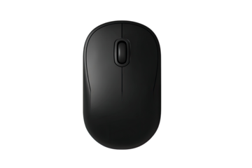 Top-down view of a matte black wireless computer mouse.  The mouse is oval-shaped with a single, slightly raised button.  It has a smooth, non-reflective surface