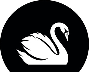 Elegant white swan silhouette on black circle background