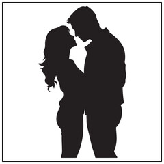 Vector art of silhouette of a couple in a loving embrace, isolated on white background