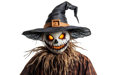 Creepy scarecrow costume display halloween event costume photography studio setting close-up view spooky theme
