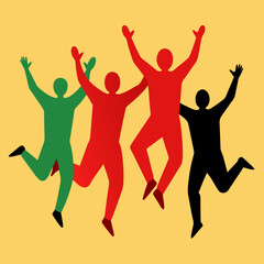 Diverse group of people jumping with joy and excitement