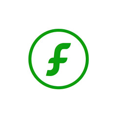 Obraz premium Green letter f on a white circle isolated on white background