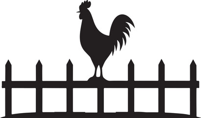 Fototapeta premium Rooster Silhouette Perched On A Fence With White Background chicken fowl