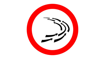 sharp turn sign, black isolated silhouette