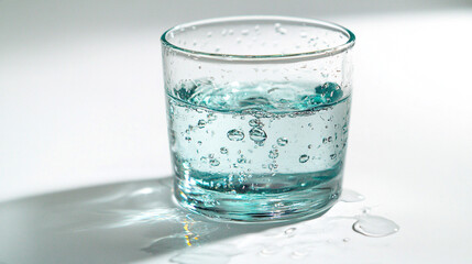 Fresh glass of sparkling mineral water on white background