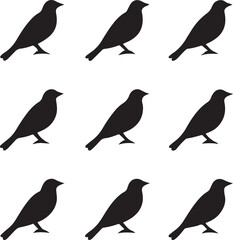 Fototapeta premium Nine Black Bird Silhouettes Arranged In A Grid On White birds pattern