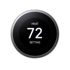 Modern Digital Thermostat Display Showing a Comfortable 72 Degree Fahrenheit Heat Setting for Home Climate Control