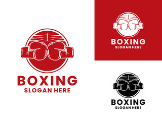 Boxing logo design vector for Boxing club, Fighter Tournament logo. Boxing simple logo with glove and Ring in circle vector