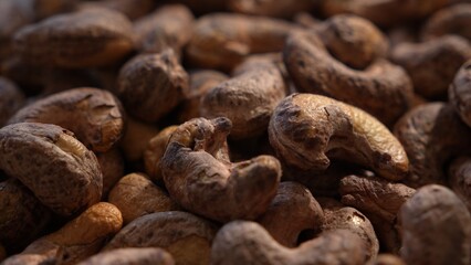 Close-up of raw cashew nuts on wooden surface