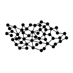 A black abstract network of interconnected nodes and lines forming a complex mesh structure.