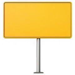 Empty Yellow Rectangular Street Sign on Metal Pole blank road sign Transparent background