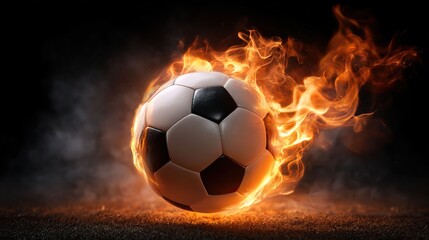 Fototapeta premium A soccer ball engulfed in flames, a dynamic representation of sports and competition