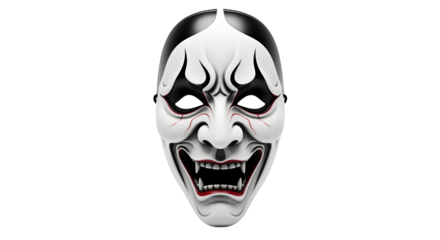 Ghost mask inspired by Kabuki theatre, isolated on white background