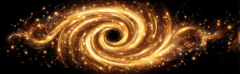 A swirling, golden nebula against a black background, reminiscent of a celestial vortex, radiating energy
