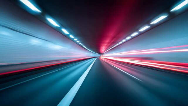 Merging light trails tunnel create dynamic AI inspired effect symbolizing quantum computing speed futuristic motion technology