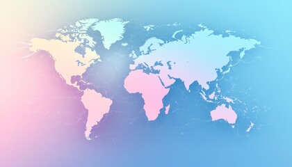 Obraz premium Muted Color Gradient World Map in 3D with Soft Pastel Shades and Gentle Diffused Lighting Effects