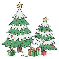 set of nice hand drawn christmas trees