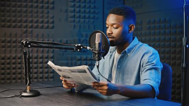 Reading the newspaper on the radio.
