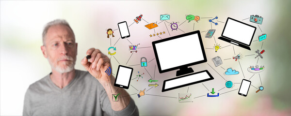 Man drawing network communication concept