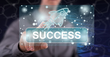 Man touching a success concept