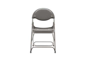 Gray plastic child's chair, rear view